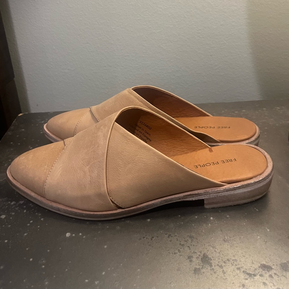 Free People Beige Leather Mules